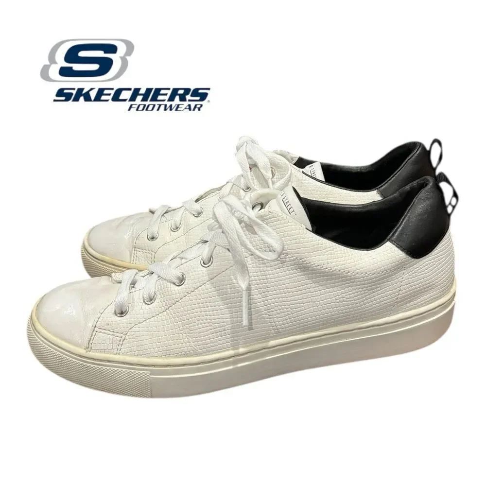 Skechers Women's Side Street Tegu White Leather Lace-up Sneakers 10